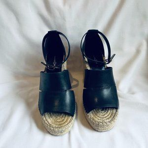 TREASURE& BOND Sannibel Platform Wedge Sandal In Black Leather Size 8.5